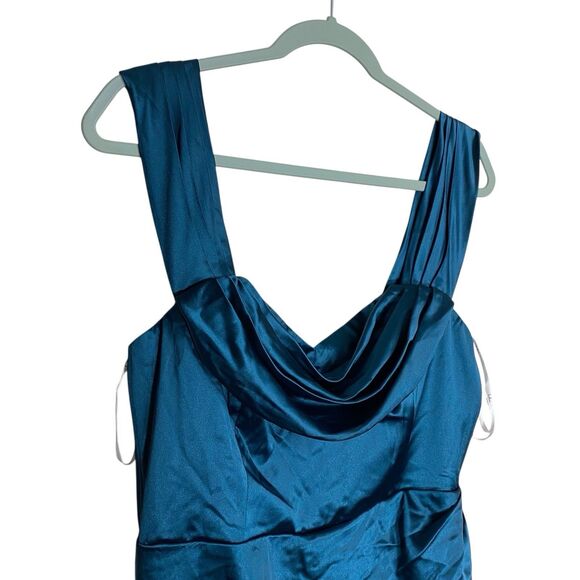 Lulus Maxi Dress Womens XL Satin Stunning Arrival Dark Teal Off The Shoulder NWT - Picture 8 of 14